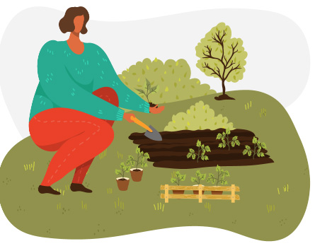 Illustration of woman planting a plant