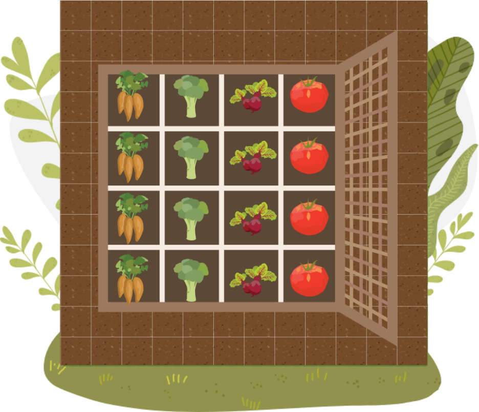Illustration of square foot gardening